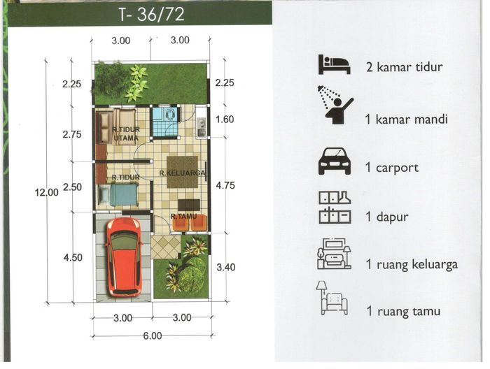 foto denah rumah tipe 36/72 perumahan PERUMAHAN SAFIRA GREEN FOREST