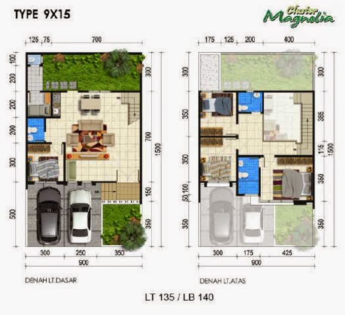 foto denah rumah tipe L9 perumahan MODERN HILLS - CLUSTER MAGNOLIA