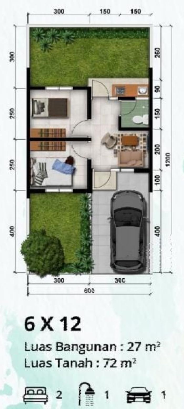 foto denah rumah tipe RE27/72 perumahan MODERNLAND CILEJIT