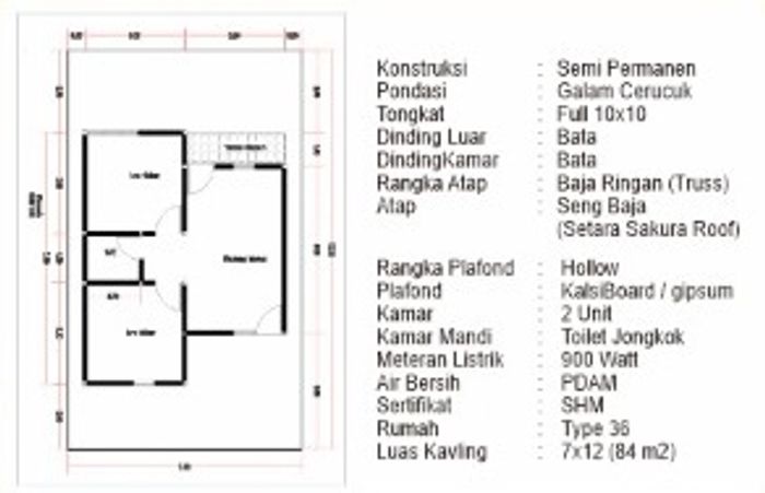 foto denah rumah tipe 36 m2 perumahan VILLA SUNNY RESIDENCE