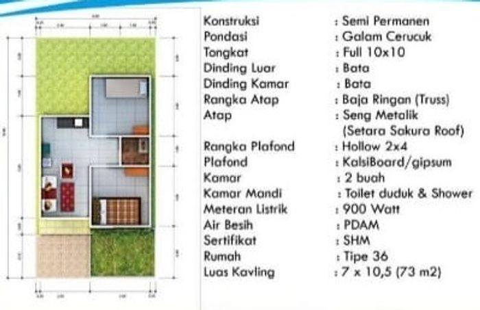 foto denah rumah tipe 36 m2 perumahan GREEN SUNNY ESTATE