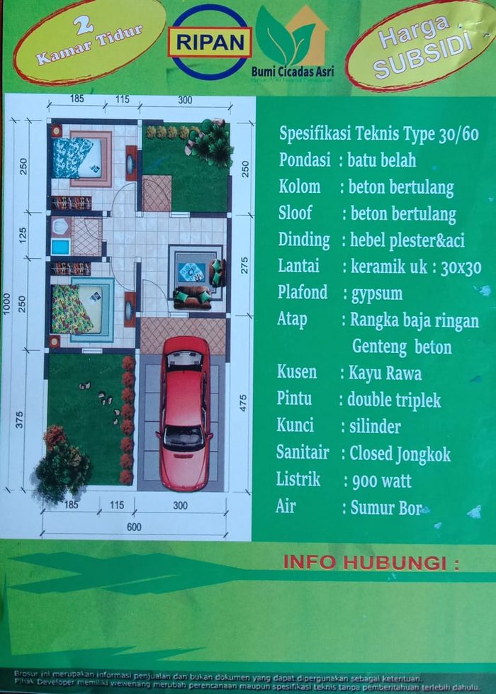 foto denah rumah tipe 30/60 perumahan BUMI CICADAS ASRI
