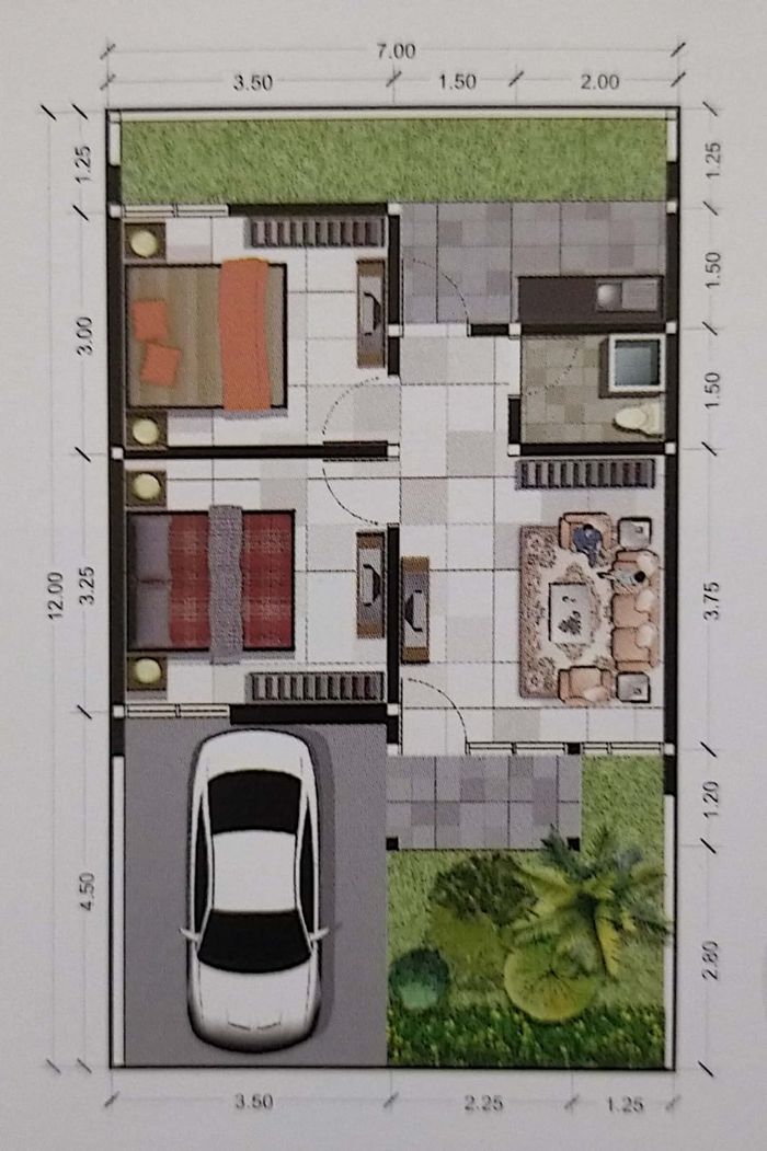 foto denah rumah tipe Azzahra 45/84( 7x12 ) perumahan THE KHADEFA RESIDENCE
