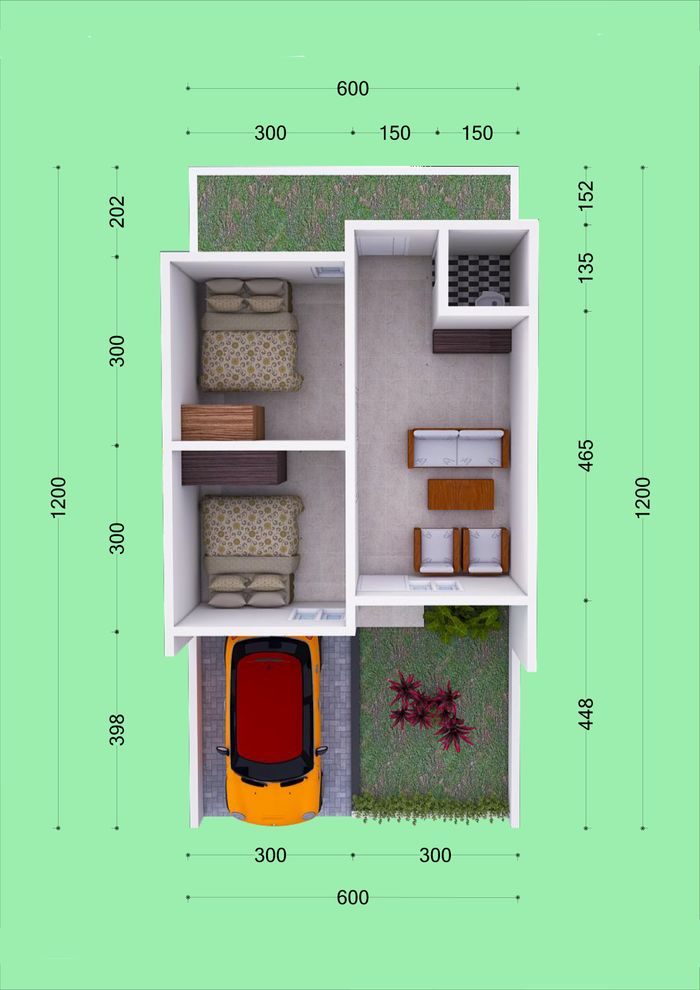 foto denah rumah tipe 36 (subsidi) perumahan Mutiara Biru Residence