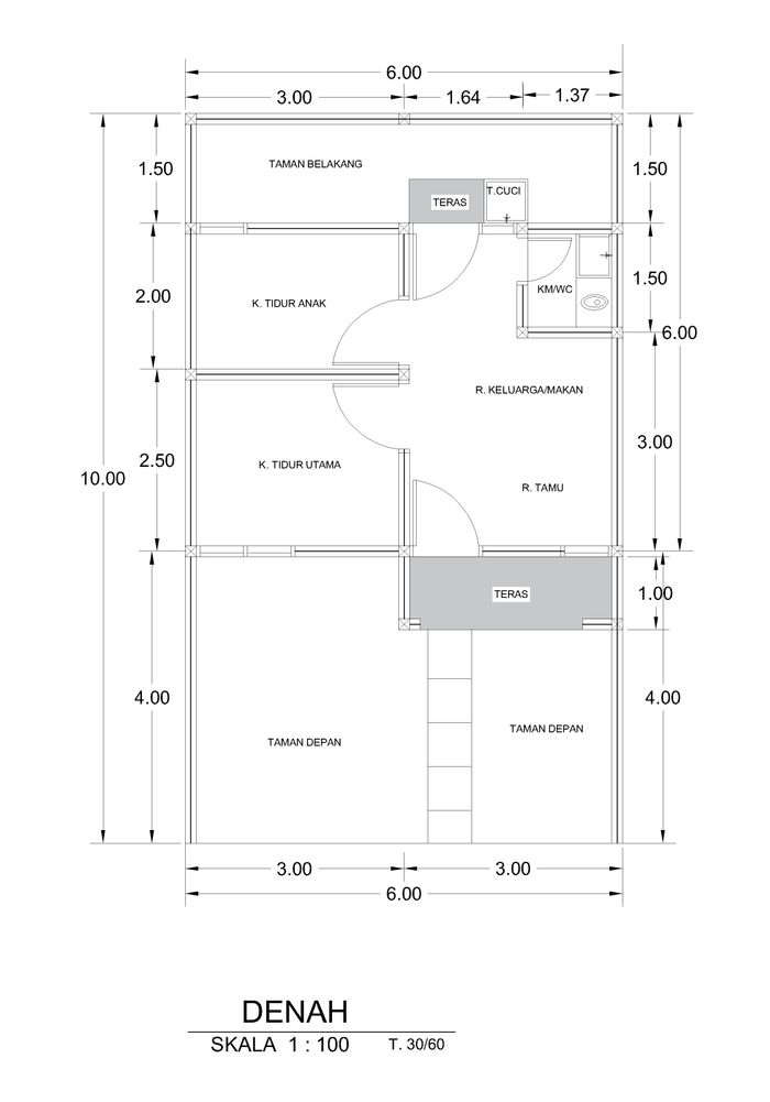 foto denah rumah tipe 30/60 150.500k perumahan GRAND PANGHEGAR RESIDENCE II