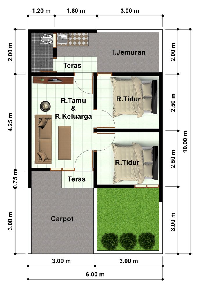 foto denah rumah tipe 30/60 perumahan PURWASARI ASRI