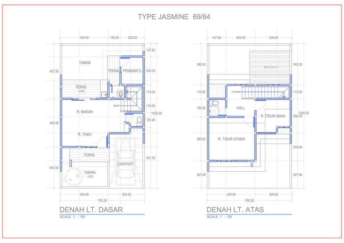 foto denah rumah tipe Jasmine perumahan The Paradise Park Residence @Sarakan