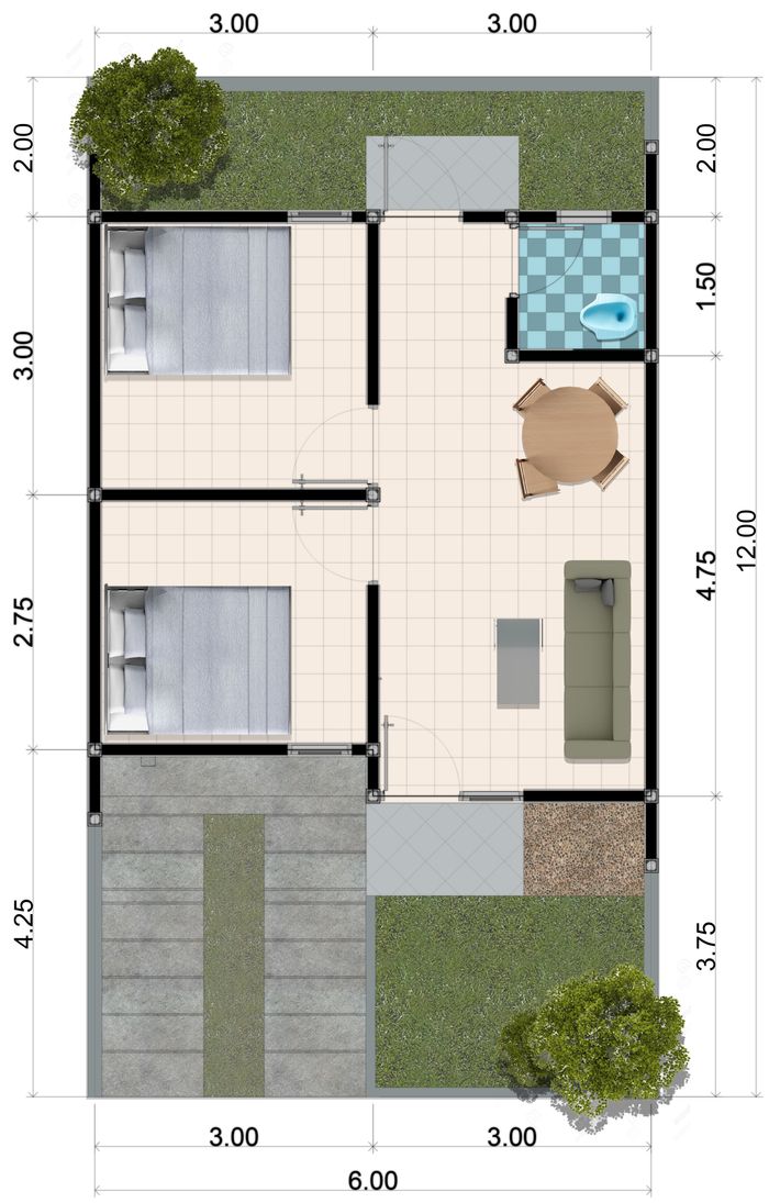 foto denah rumah tipe 36/72 perumahan ROYAL GREEN LAND