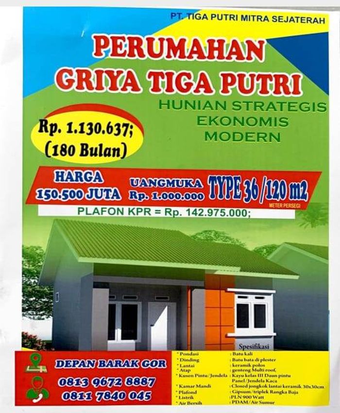 foto tampak rumah tipe RHS 36 perumahan GRIYA TIGA PUTRI