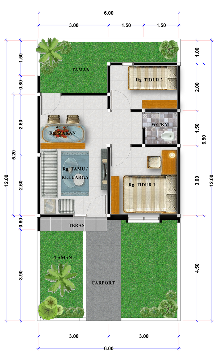 foto denah rumah tipe 36/72 perumahan ROYAL GREEN HILLS
