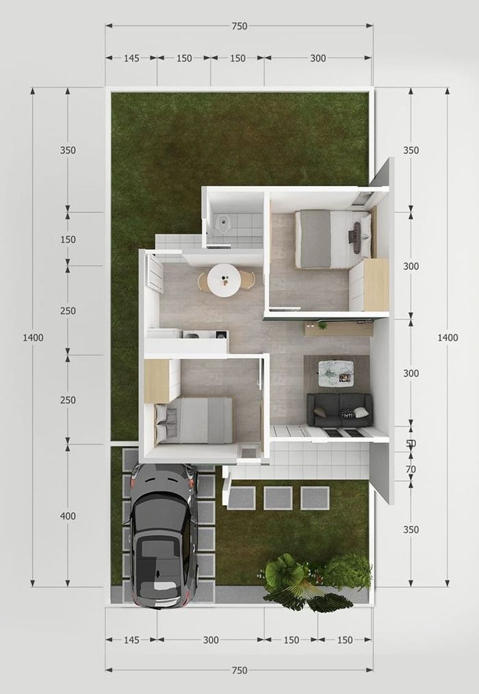 foto denah rumah tipe RHS 36 perumahan RENE RESIDENCE UJAN MAS