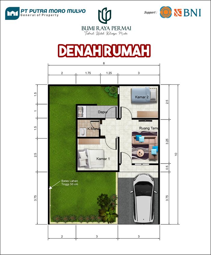 foto denah rumah tipe 36 perumahan Bumi Raya Permai