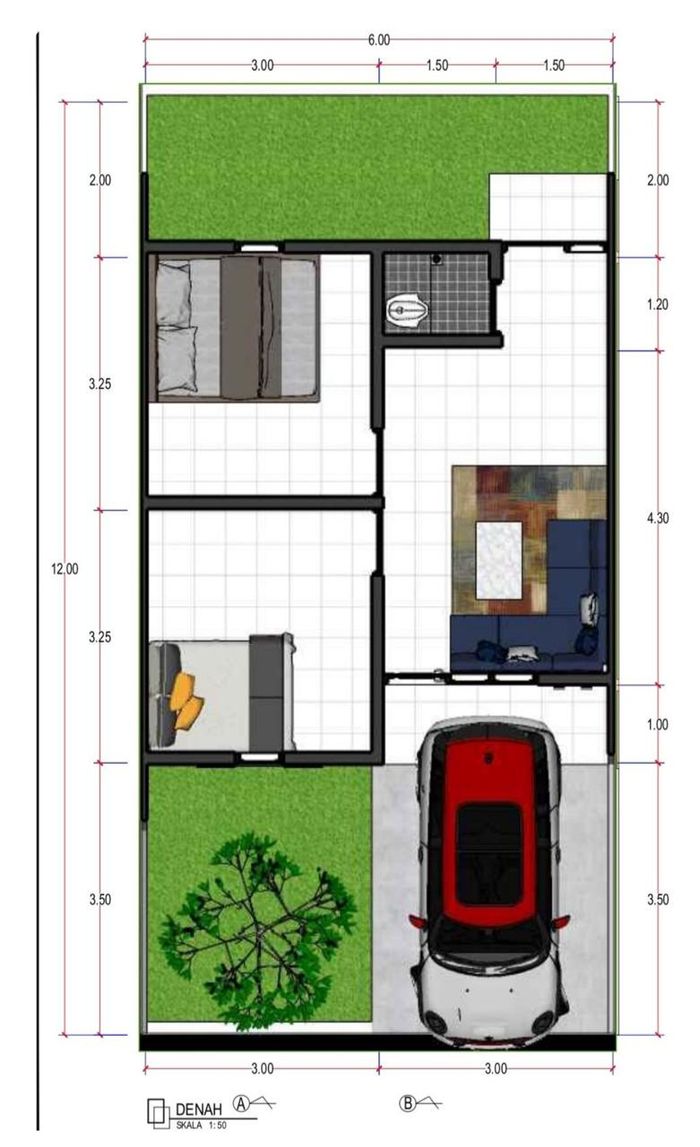 foto denah rumah tipe 36/72 perumahan GRIYA UTAMA RESIDENCE PAMOMBONG MANDIRI TAHAP 2