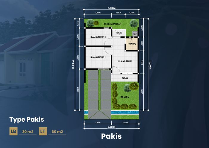 foto denah rumah tipe PAKIS 1 perumahan PESONA PRIMA 7 RAJAMANDALA