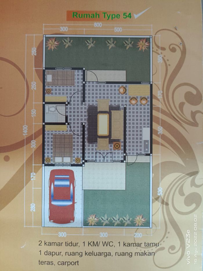 foto denah rumah tipe 54/112 perumahan Safira regency sampang II