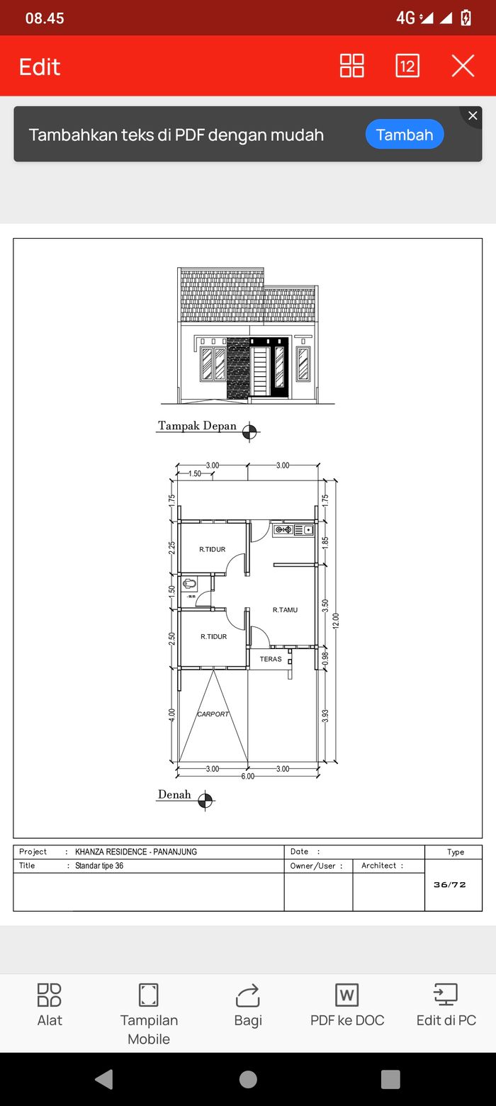 foto denah rumah tipe 36/72 perumahan KHANZA RESIDANCE