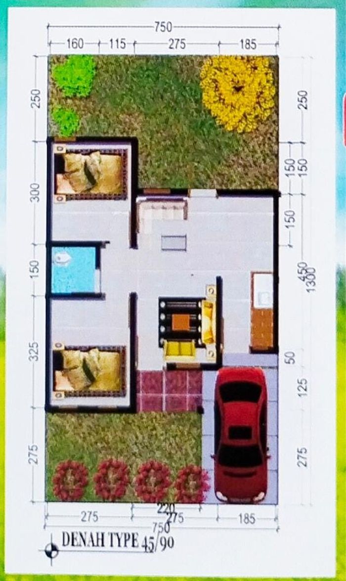 foto denah rumah tipe 45/90 perumahan Graha Naya Kalipucang