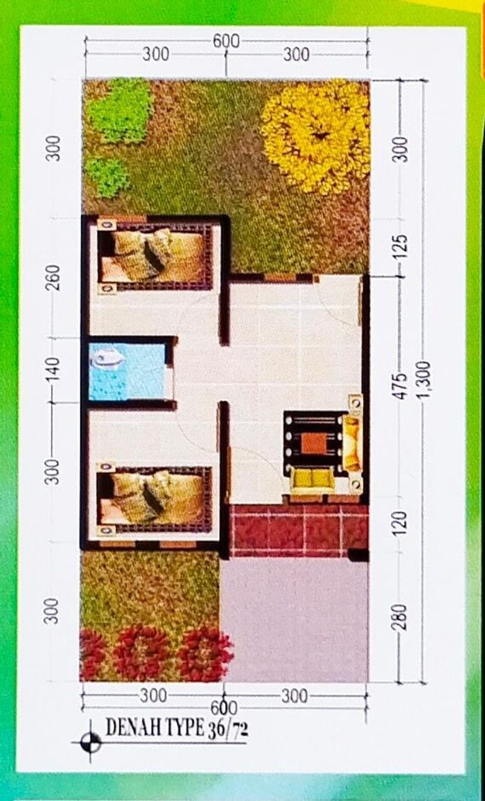 foto denah rumah tipe 36/72 perumahan Graha Naya Kalipucang