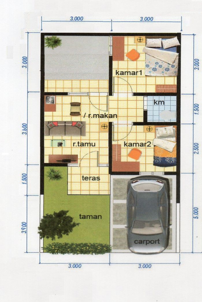 foto denah rumah tipe 36/72 perumahan Griya Kalimaya