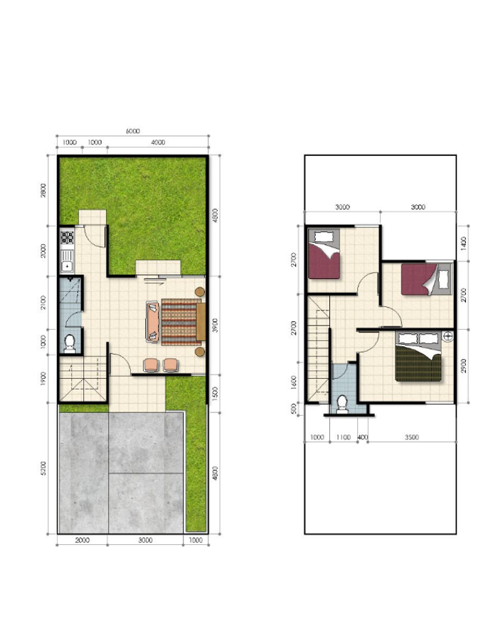 foto denah rumah tipe 69 (936) LT 90 perumahan Greenland Healthful Living