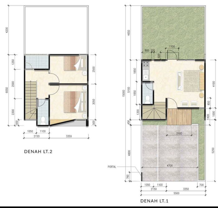 foto denah rumah tipe 56 (751) Lt 82.5 perumahan Greenland Healthful Living