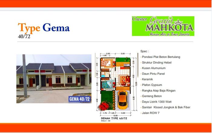 foto denah rumah tipe GEMA 40/72 perumahan GRAND MAHKOTA