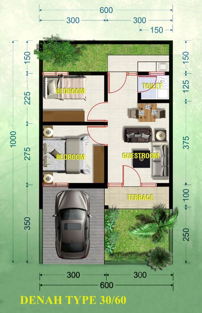 foto denah rumah tipe 30/60 perumahan GRIYA LESTARI
