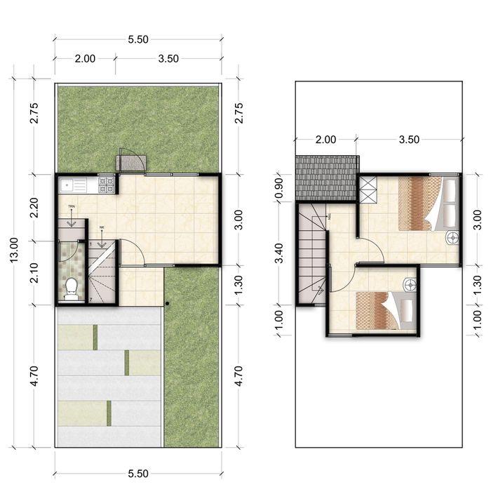 foto denah rumah tipe 45 (580) Lt 68 perumahan Greenland Forest Hill