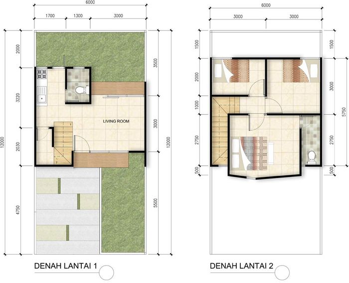 foto denah rumah tipe 65 (652) Lt 72 perumahan Greenland Forest Hill