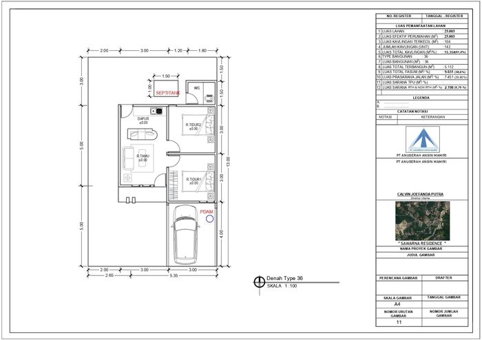 foto denah rumah tipe 36/106 perumahan SAWARNA RESIDENCE