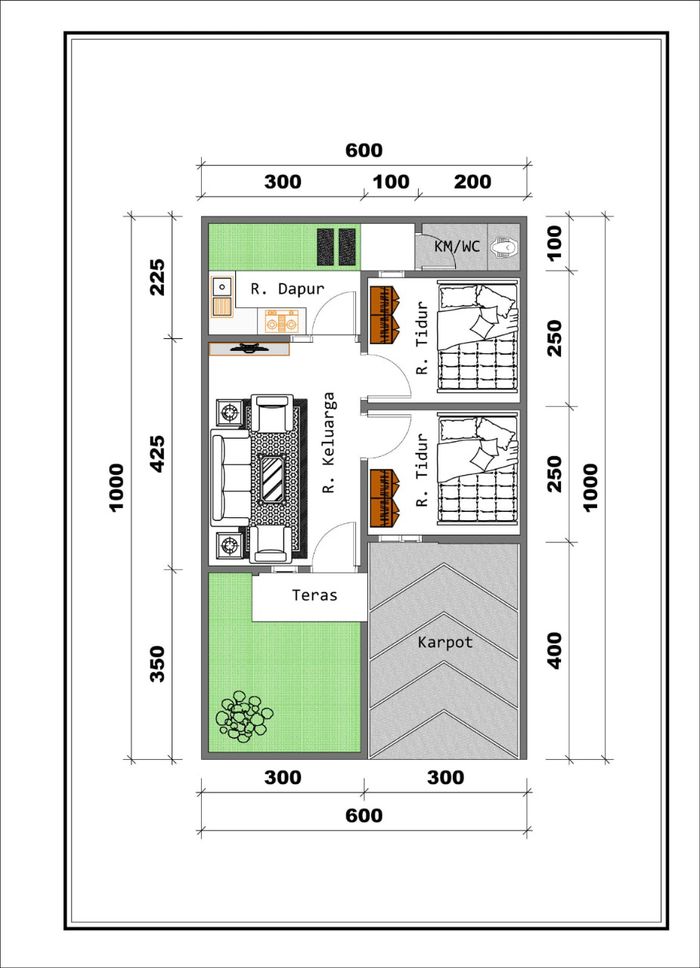 foto denah rumah tipe 34/60 perumahan GRIYA BTS CIKAWUNG