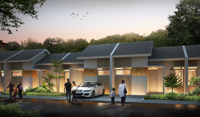 foto tampak rumah tipe 33 (328) Lt 66 perumahan Greenland River Villa