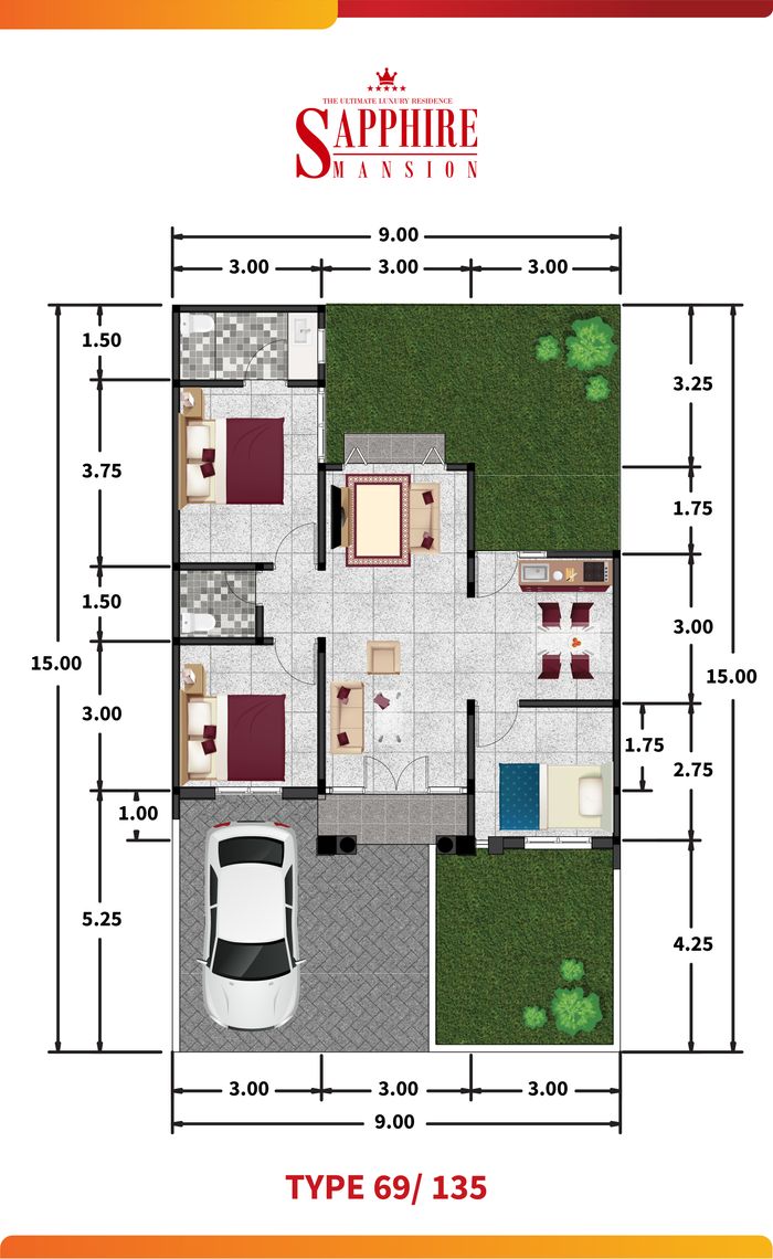 foto denah rumah tipe C2 perumahan SAPPHIRE MANSION