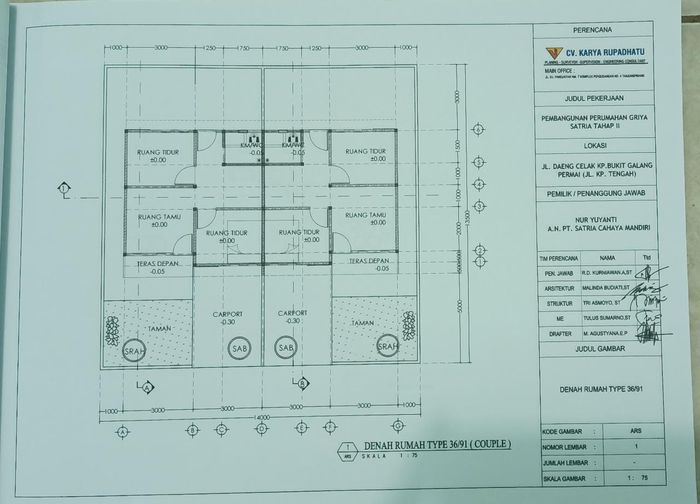 foto denah rumah tipe subsidi perumahan PERUMAHAN GRIYA SATRIA TAHAP II