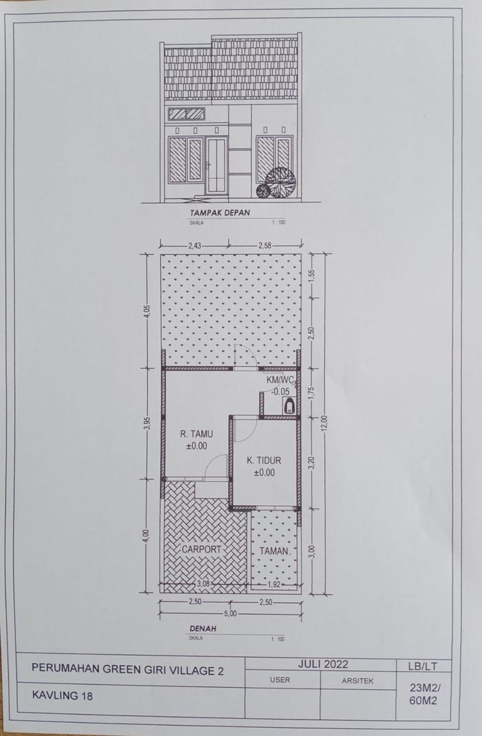 foto denah rumah tipe KAVLING LUAS 23 M2 perumahan GREEN GIRI VILLAGE 2