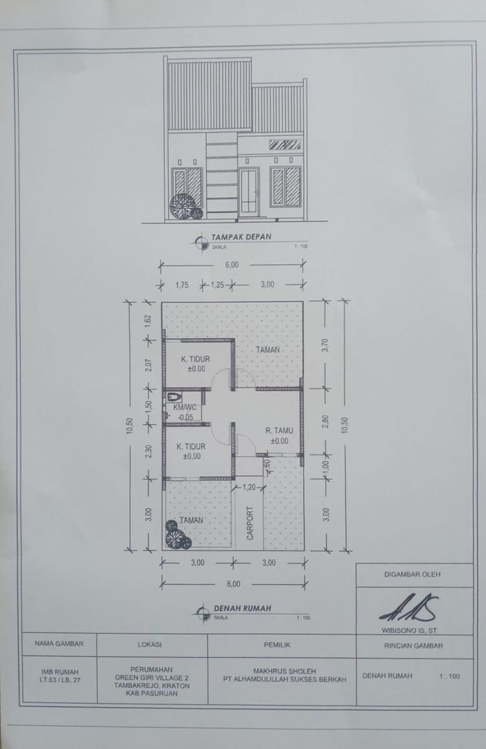 foto denah rumah tipe KAVLING LUAS 27 M2 perumahan GREEN GIRI VILLAGE 2
