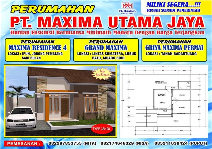 foto denah rumah tipe RSH 36 perumahan GRAND MAXIMA