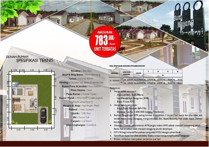 foto denah rumah tipe Tiga Puluh Enam 150 perumahan Pesona bumi mayang