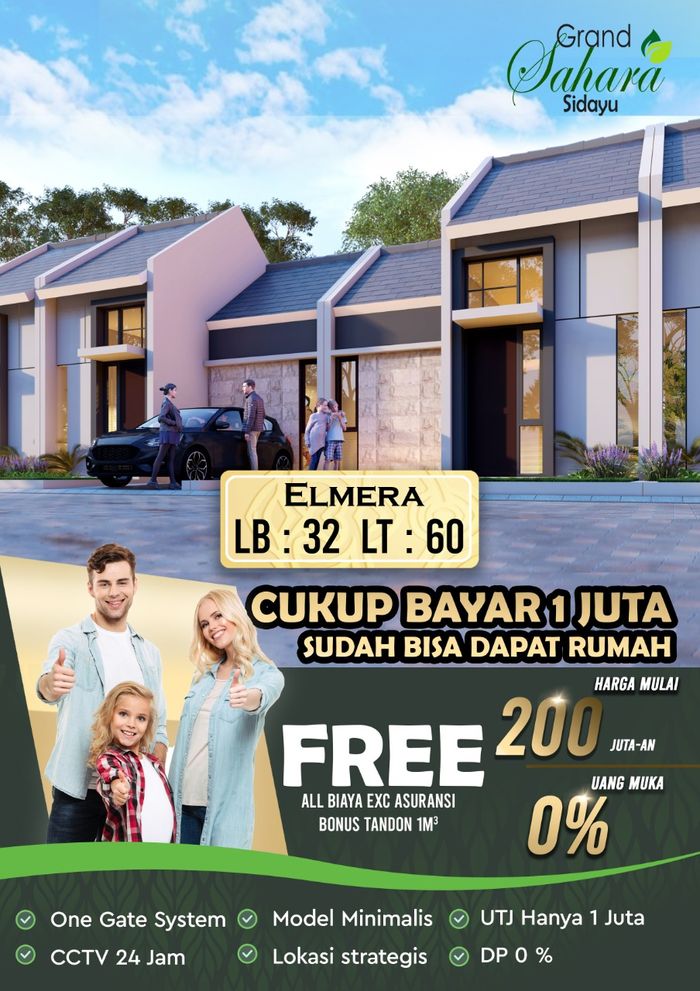 foto tampak rumah tipe Elmera perumahan Grand Sahara Sidayu