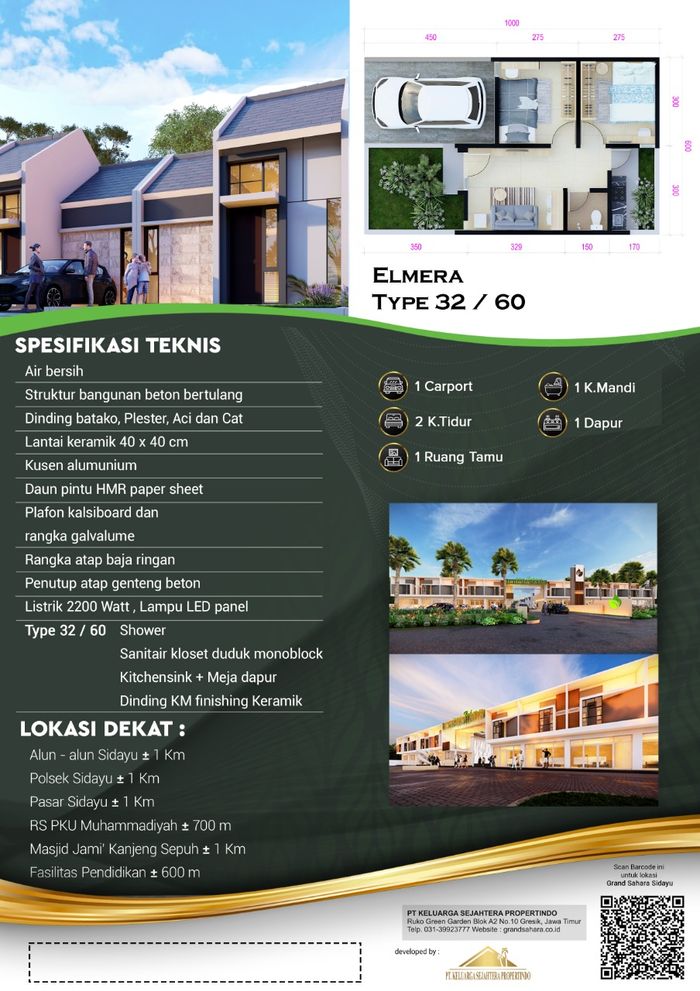 foto denah rumah tipe Elmera perumahan Grand Sahara Sidayu
