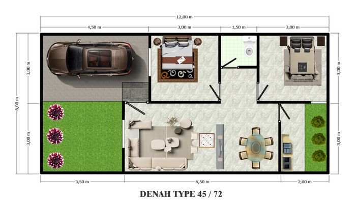 foto denah rumah tipe 45 tbr 2 perumahan THE BANDARA RESIDENCE