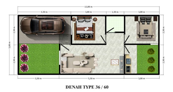 foto denah rumah tipe 36 tulip perumahan THE BANDARA RESIDENCE