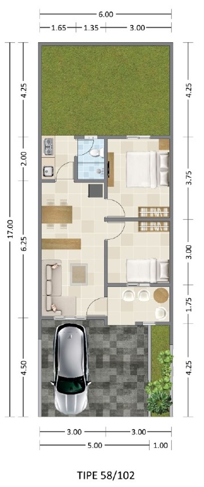 foto denah rumah tipe AKASIA 58/102 perumahan SEMARANG BIZPARK REGENCY (MADUKORO REGENCY)