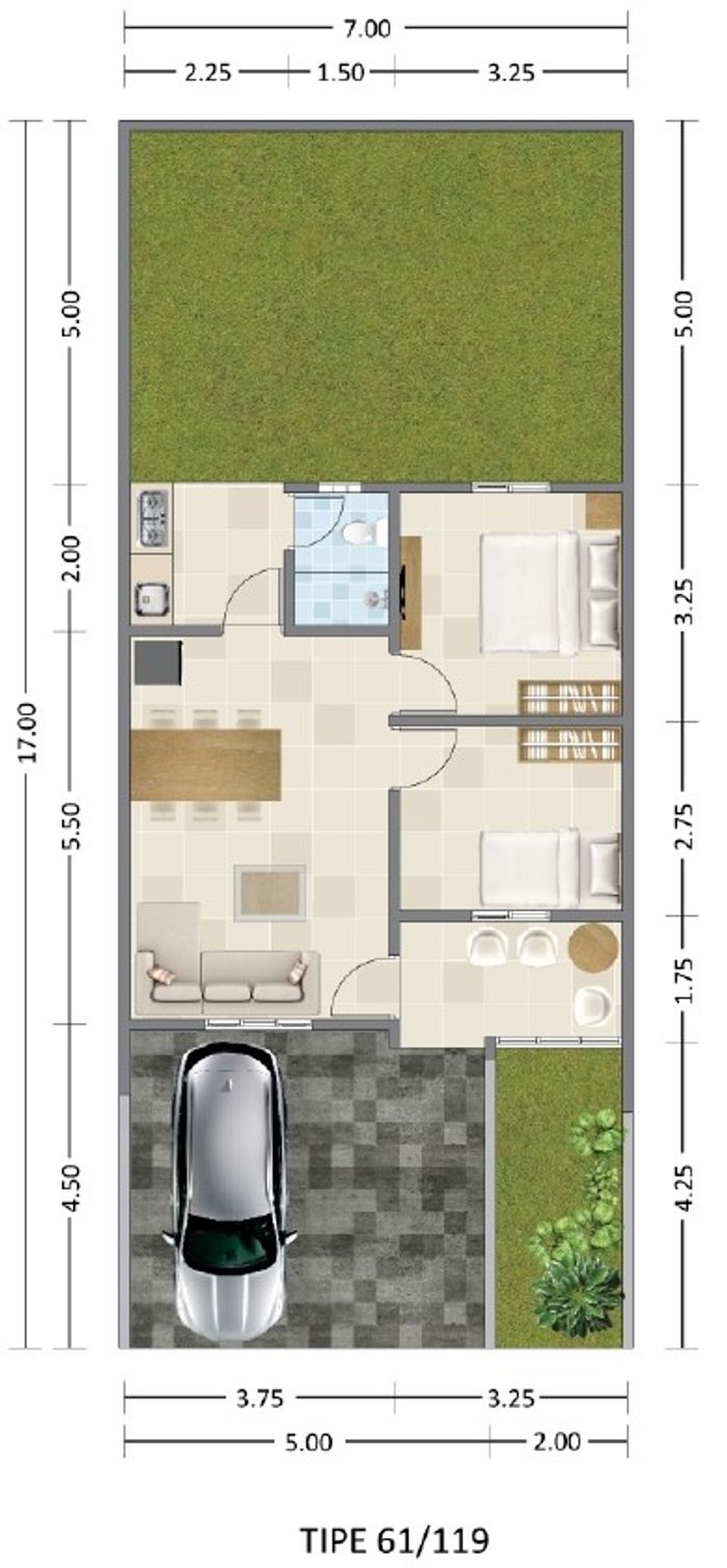 foto denah rumah tipe PINANG 61/119 perumahan SEMARANG BIZPARK REGENCY (MADUKORO REGENCY)