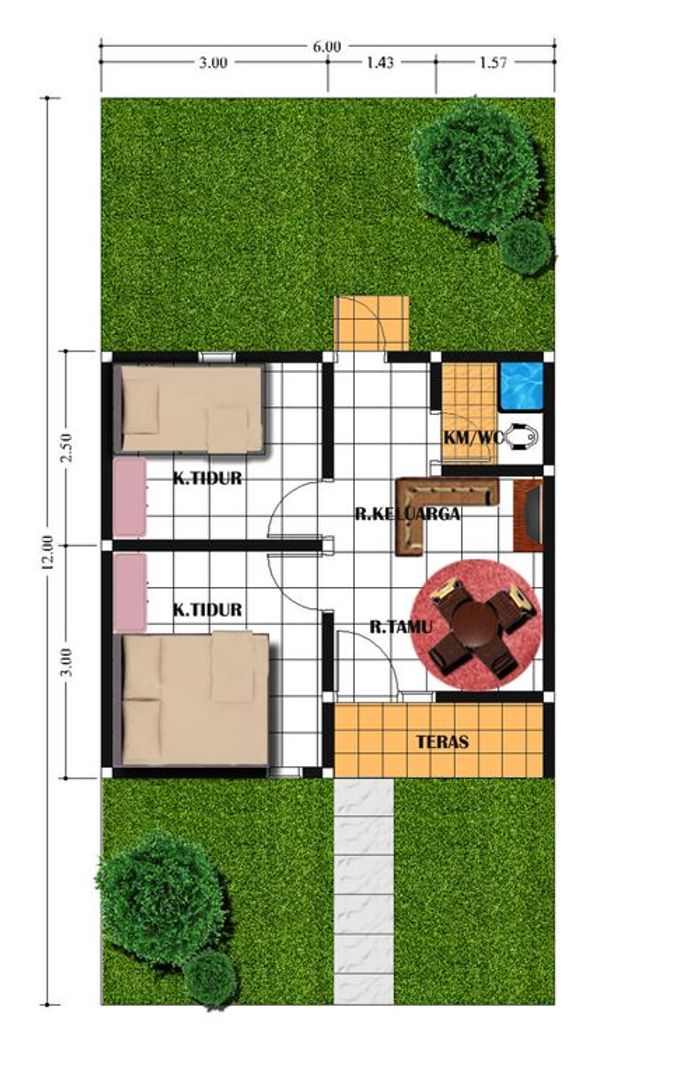 foto denah rumah tipe RST.32/60 perumahan Perumnas Samatan Asri