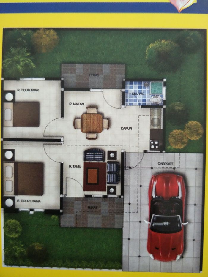 foto denah rumah tipe RSH perumahan Mandiri asri