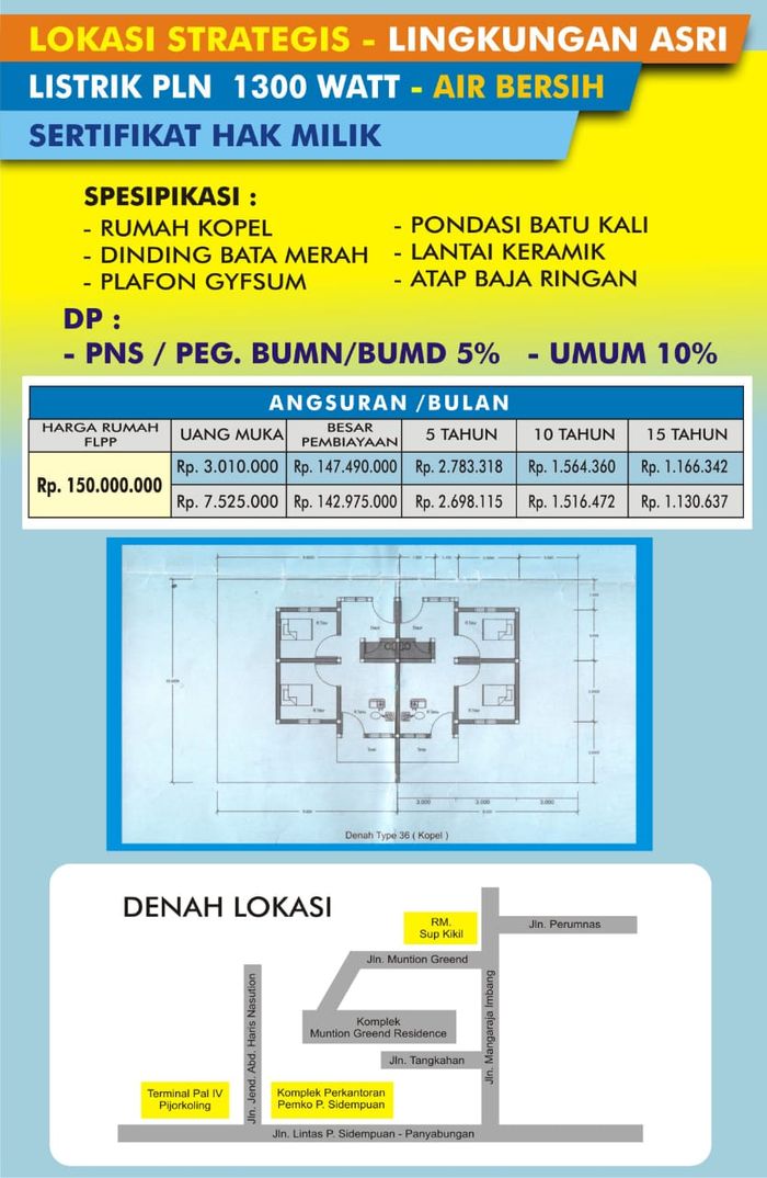 foto denah rumah tipe subsidi 36 Kopel/Bukan Deret perumahan Graha Mandiri Cemerlang