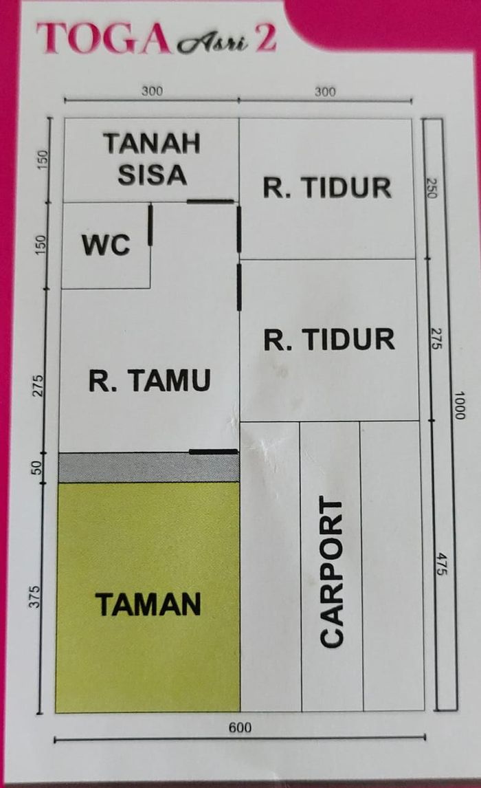 foto denah rumah tipe 30/60 perumahan TOGA ASRI DUA
