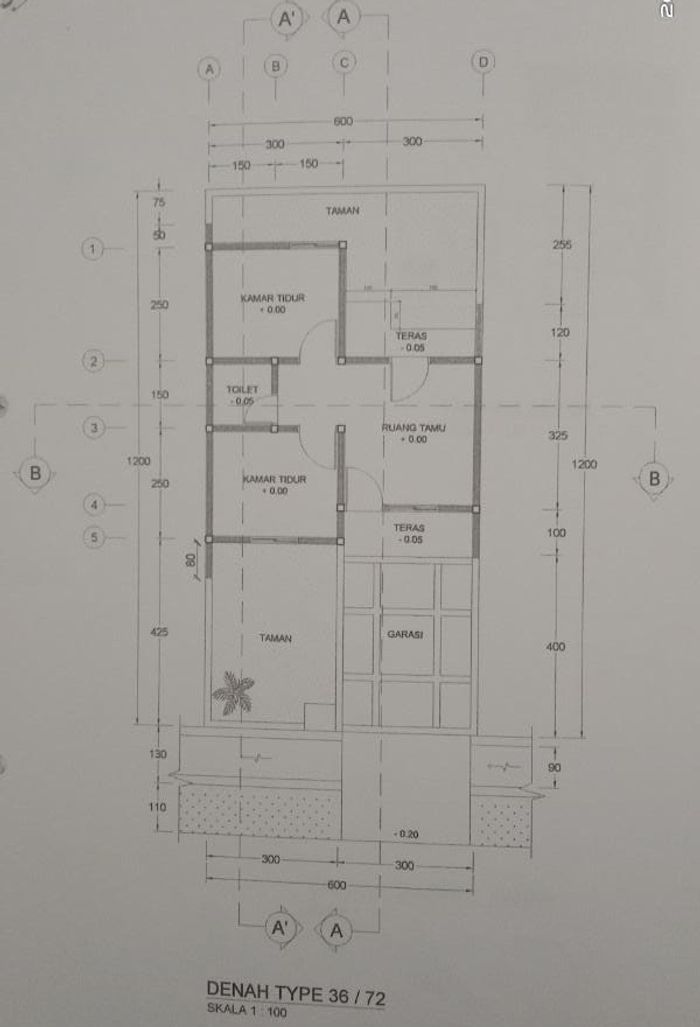 foto denah rumah tipe 36/72 KOMERSIL 2 KAMAR 230225 perumahan PURI LESTARI