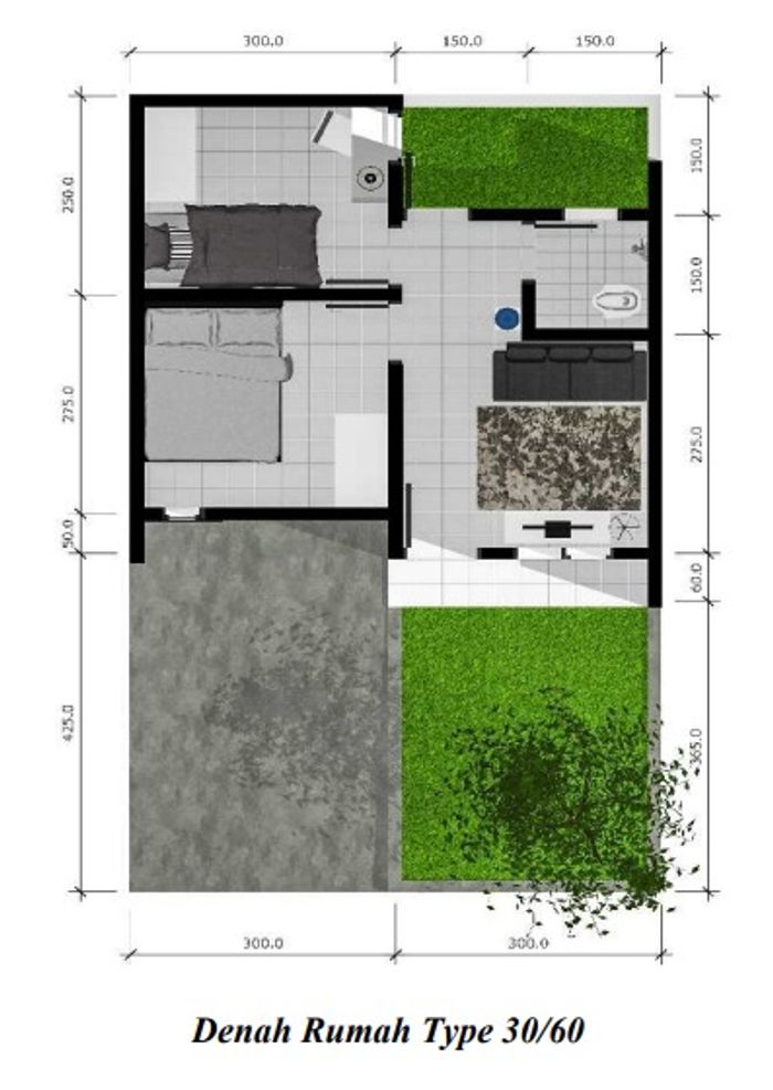 foto denah rumah tipe 30/60 perumahan Grand Park Kadipaten